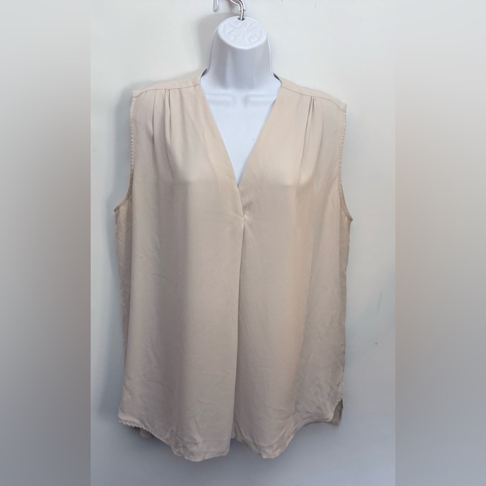 $195 MM LAFLEUR Made In USA Blouse Top Womens XL Sleeveless V-Neck Tunic Beige